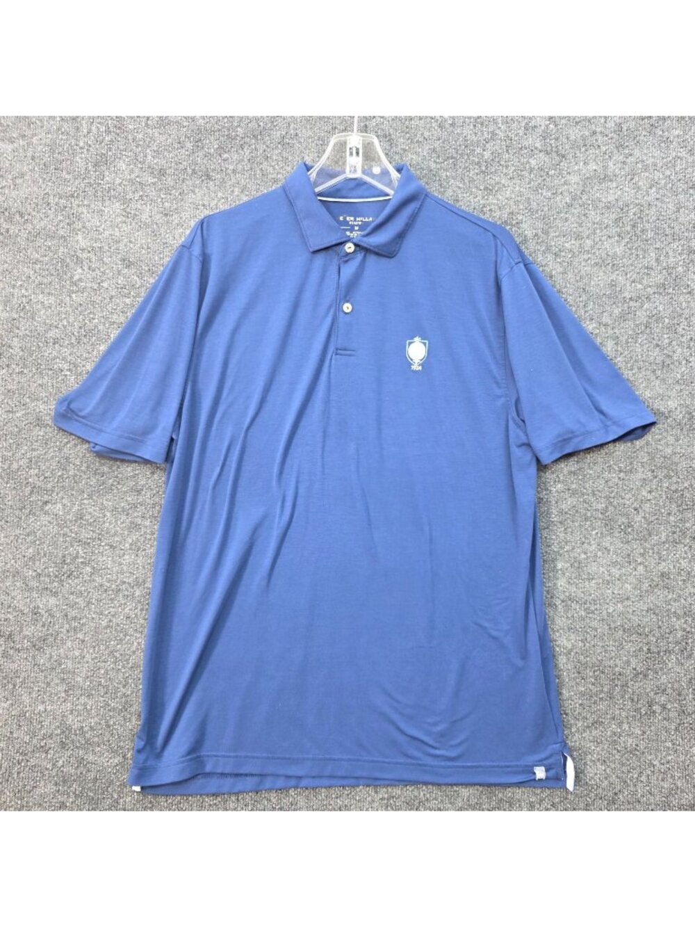 Peter Millar Seaside Performance Golf Polo Shirt M Blue 1924 Crest Preppy Resort
